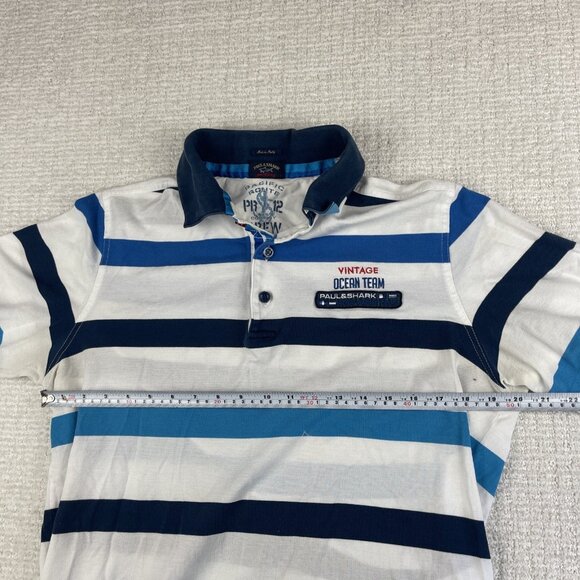 Paul & Shark Mens Sz L Blue Stripped Polo Ocean Team Royal Club *Stained Read* - Picture 14 of 16